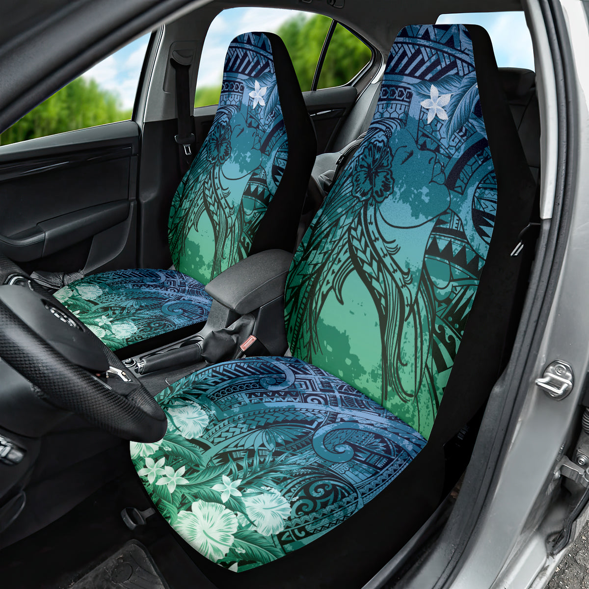 Pacific Beauty Girl Car Seat Cover Blue Polyneisan Tribal Vintage Motif