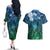 Pacific Beauty Girl Couples Matching Off The Shoulder Long Sleeve Dress and Hawaiian Shirt Blue Polyneisan Tribal Vintage Motif