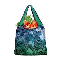 Pacific Beauty Girl Grocery Bag Blue Polyneisan Tribal Vintage Motif