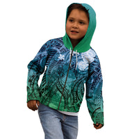Pacific Beauty Girl Kid Hoodie Blue Polyneisan Tribal Vintage Motif