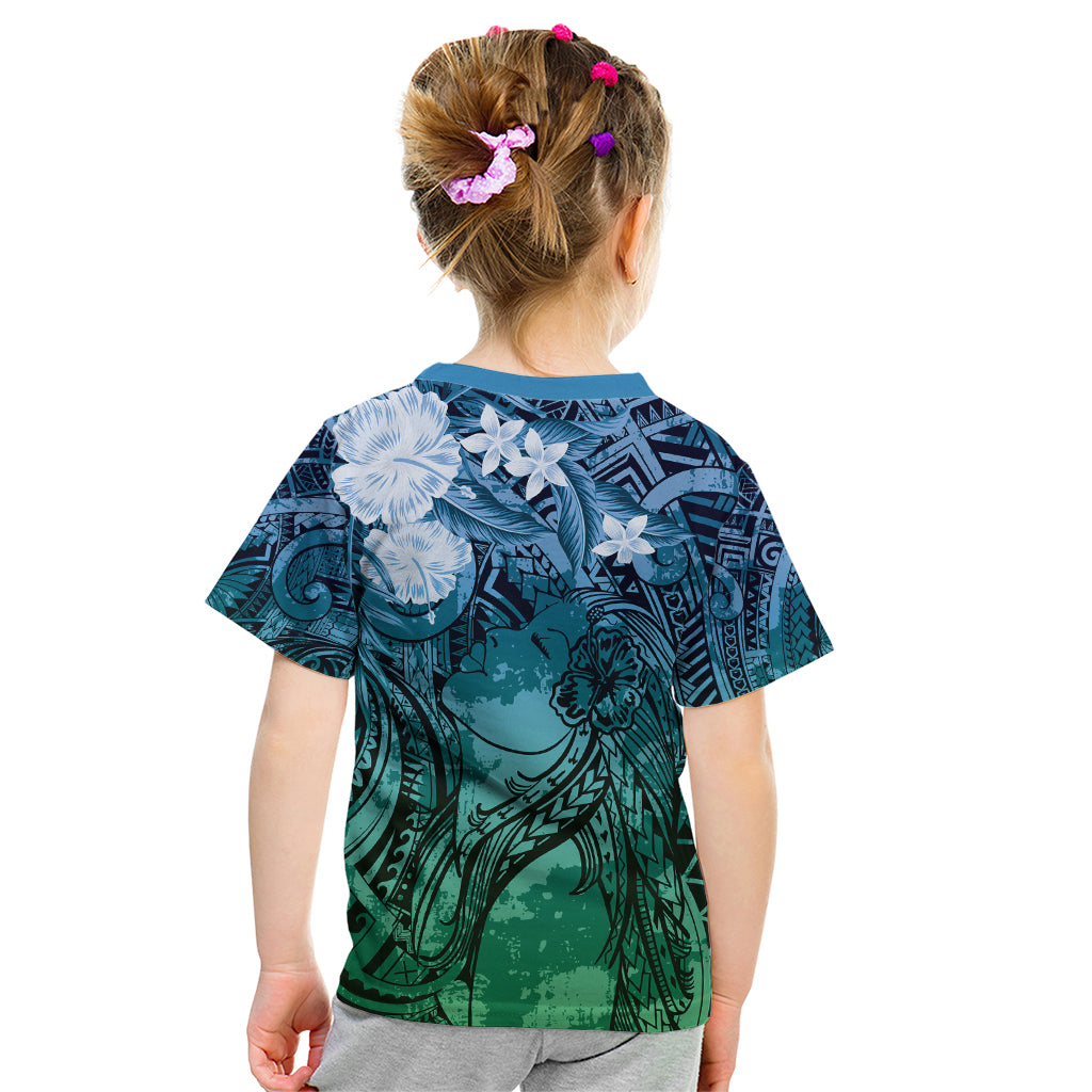 Pacific Beauty Girl Kid T Shirt Blue Polyneisan Tribal Vintage Motif LT9 - Polynesian Pride