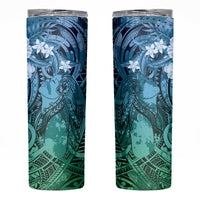 Pacific Beauty Girl Skinny Tumbler Blue Polyneisan Tribal Vintage Motif