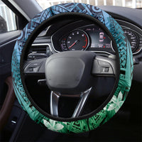 Pacific Beauty Girl Steering Wheel Cover Blue Polyneisan Tribal Vintage Motif