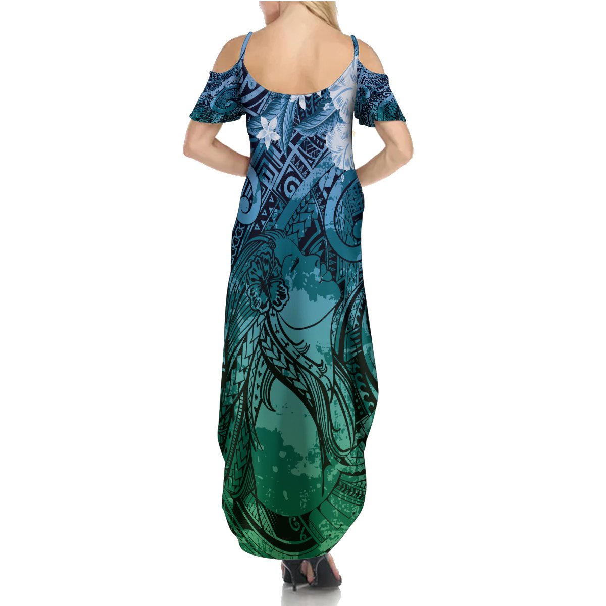 Pacific Beauty Girl Summer Maxi Dress Blue Polyneisan Tribal Vintage Motif LT9 - Polynesian Pride