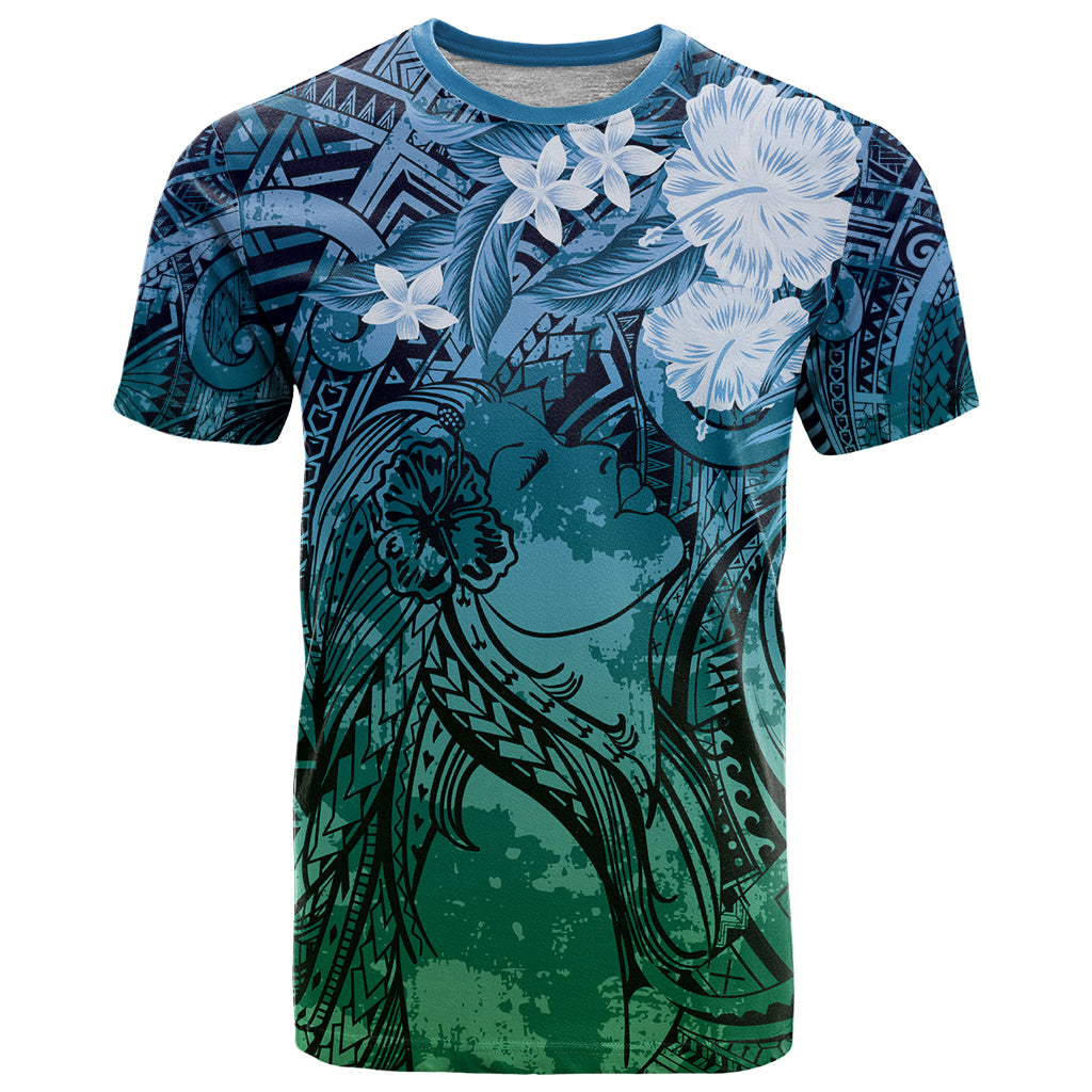 Pacific Beauty Girl T Shirt Blue Polyneisan Tribal Vintage Motif LT9 Blue - Polynesian Pride