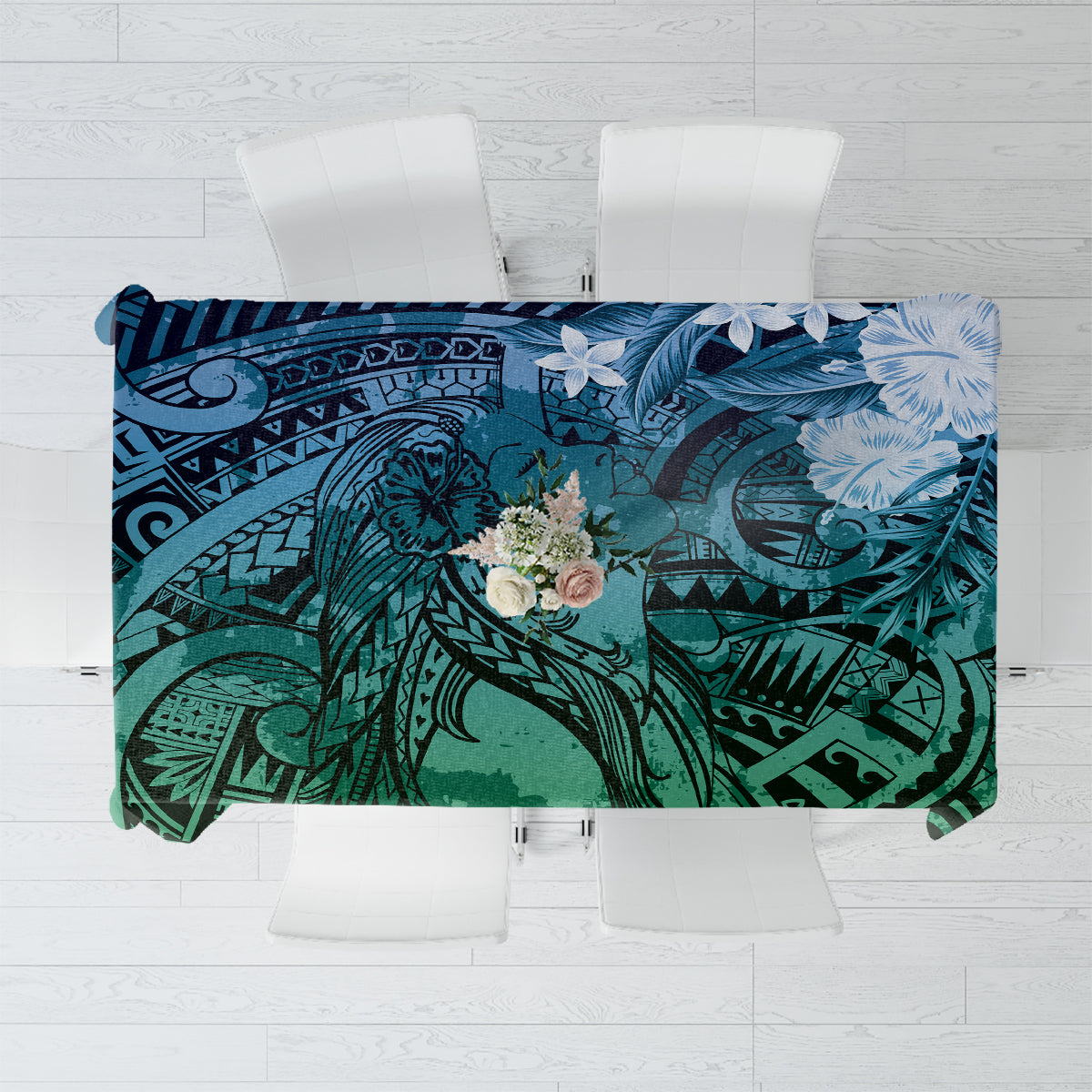 Pacific Beauty Girl Tablecloth Blue Polyneisan Tribal Vintage Motif LT9 Blue - Polynesian Pride