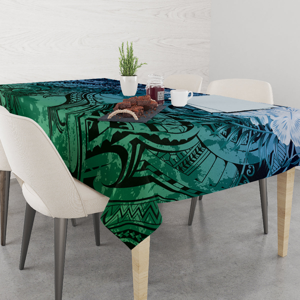 Pacific Beauty Girl Tablecloth Blue Polyneisan Tribal Vintage Motif LT9 - Polynesian Pride