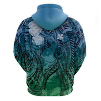 Pacific Beauty Girl Zip Hoodie Blue Polyneisan Tribal Vintage Motif