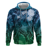 Pacific Beauty Girl Zip Hoodie Blue Polyneisan Tribal Vintage Motif