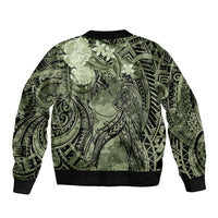 Pacific Beauty Girl Bomber Jacket Green Polyneisan Tribal Vintage Motif