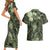 Pacific Beauty Girl Couples Matching Short Sleeve Bodycon Dress and Hawaiian Shirt Green Polyneisan Tribal Vintage Motif