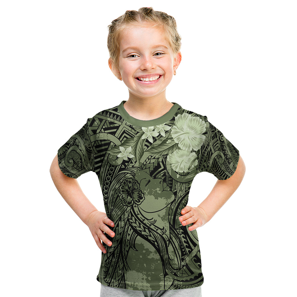 Pacific Beauty Girl Kid T Shirt Green Polyneisan Tribal Vintage Motif LT9 Green - Polynesian Pride