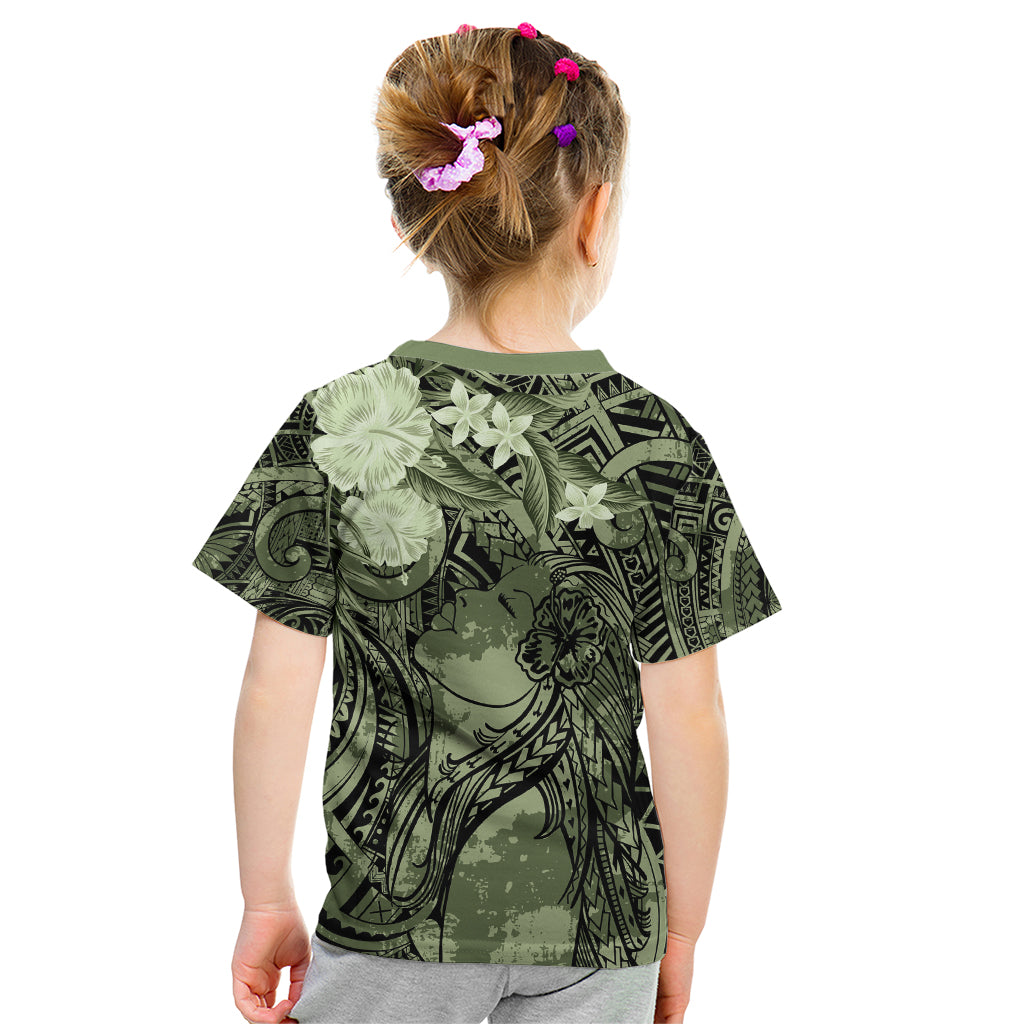 Pacific Beauty Girl Kid T Shirt Green Polyneisan Tribal Vintage Motif LT9 - Polynesian Pride