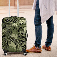Pacific Beauty Girl Luggage Cover Green Polyneisan Tribal Vintage Motif