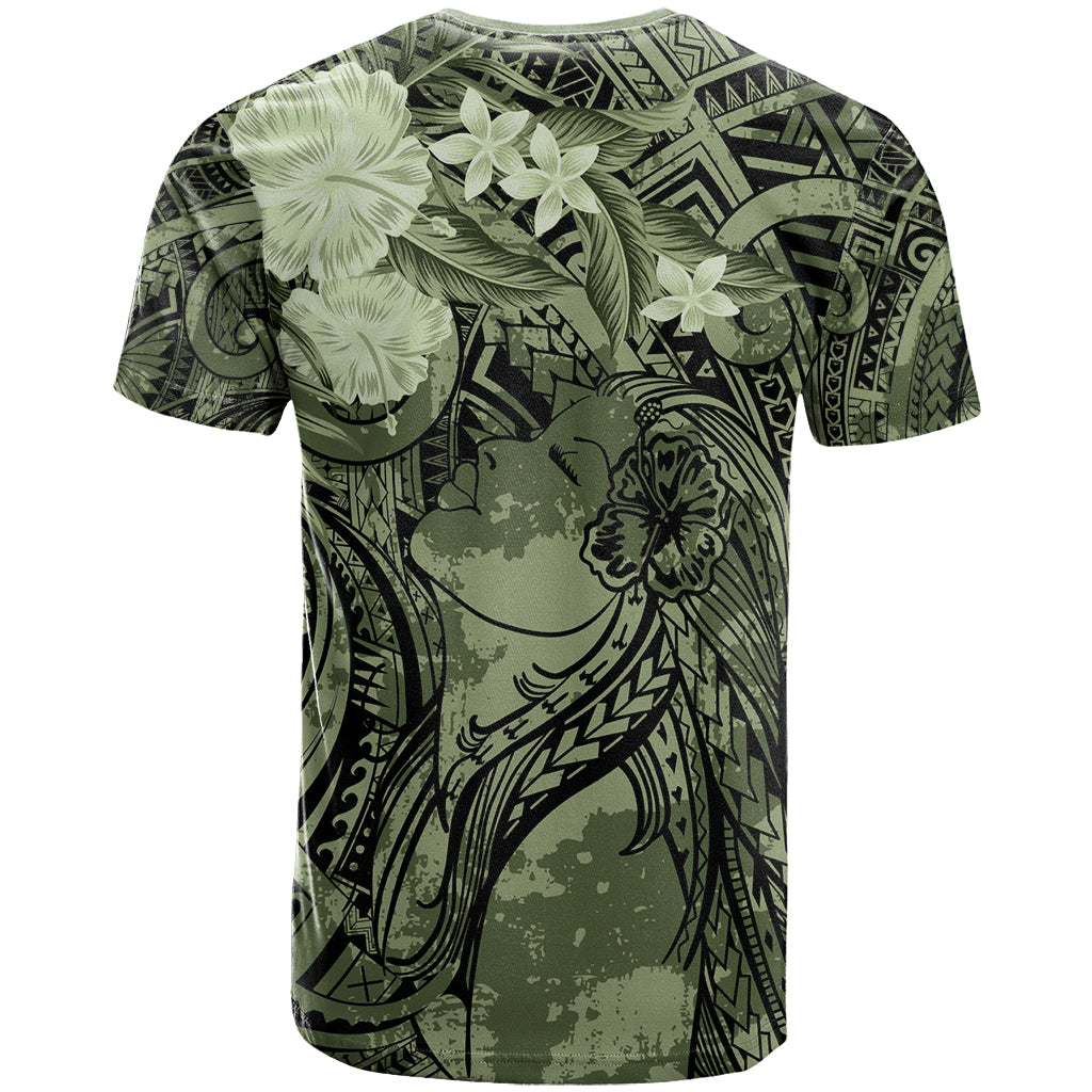 Pacific Beauty Girl T Shirt Green Polyneisan Tribal Vintage Motif LT9 - Polynesian Pride