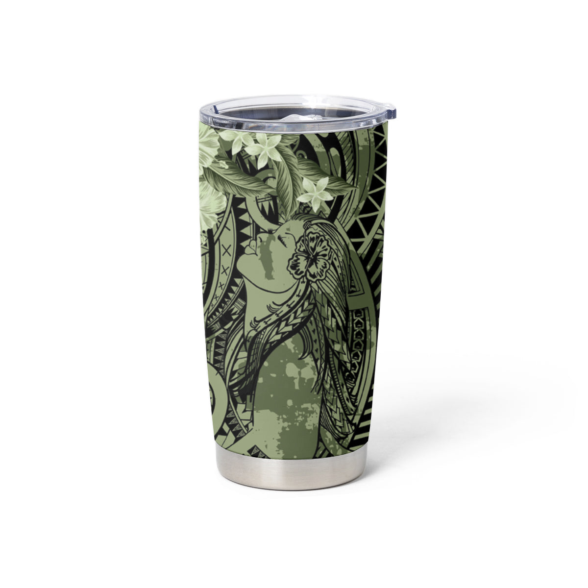 Pacific Beauty Girl Tumbler Cup Green Polyneisan Tribal Vintage Motif