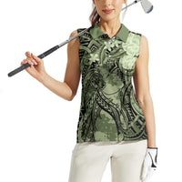 Pacific Beauty Girl Women Sleeveless Polo Shirt Green Polyneisan Tribal Vintage Motif LT9 - Polynesian Pride