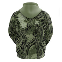 Pacific Beauty Girl Zip Hoodie Green Polyneisan Tribal Vintage Motif
