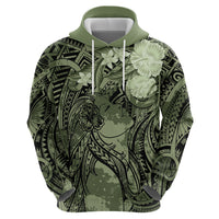 Pacific Beauty Girl Zip Hoodie Green Polyneisan Tribal Vintage Motif