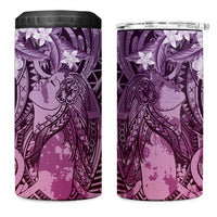 Pacific Beauty Girl 4 in 1 Can Cooler Tumbler Pink Polyneisan Tribal Vintage Motif