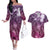 Pacific Beauty Girl Couples Matching Off The Shoulder Long Sleeve Dress and Hawaiian Shirt Pink Polyneisan Tribal Vintage Motif