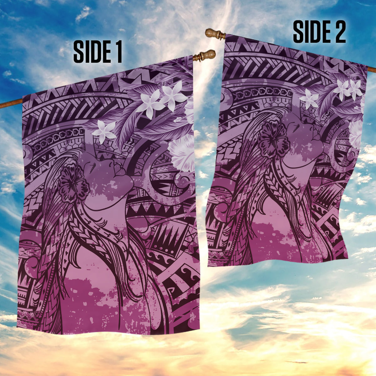 Pacific Beauty Girl Garden Flag Pink Polyneisan Tribal Vintage Motif