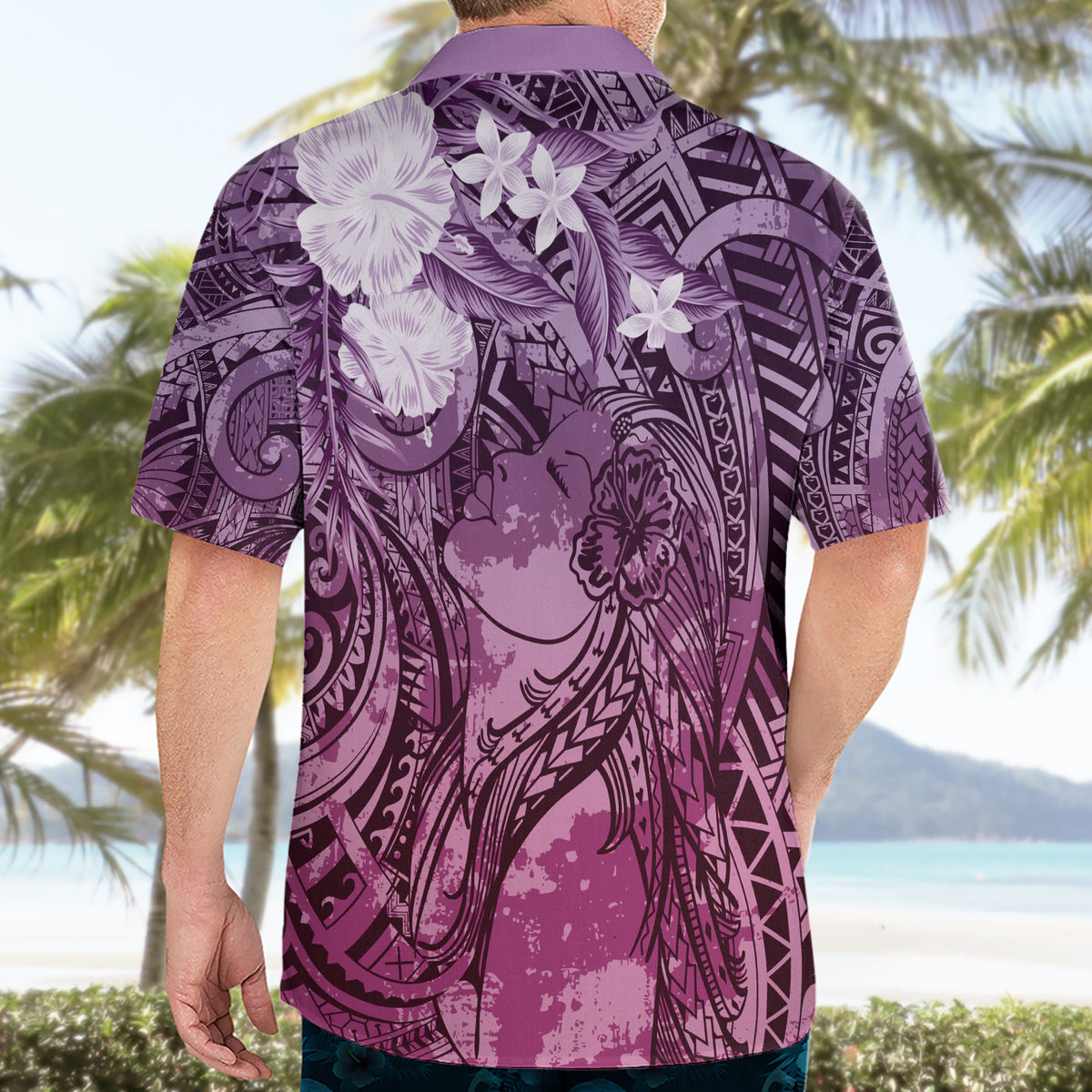 Pacific Beauty Girl Hawaiian Shirt Pink Polyneisan Tribal Vintage Motif