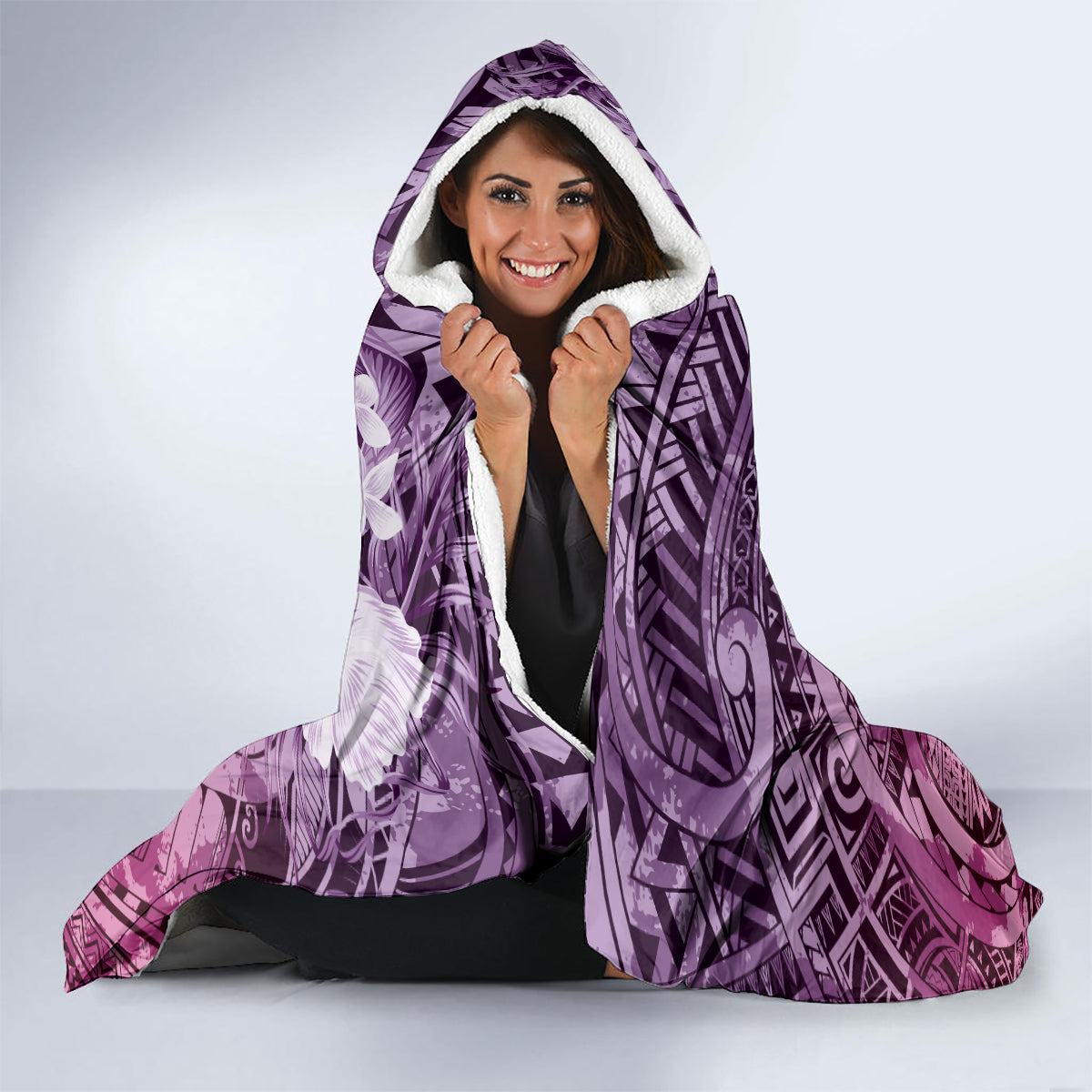 Pacific Beauty Girl Hooded Blanket Pink Polyneisan Tribal Vintage Motif