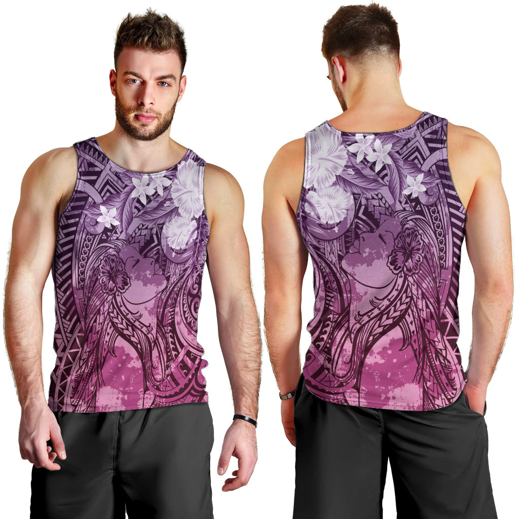 Pacific Beauty Girl Men Tank Top Pink Polyneisan Tribal Vintage Motif LT9 - Polynesian Pride
