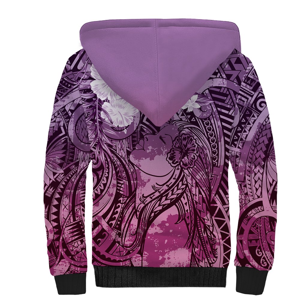 Pacific Beauty Girl Sherpa Hoodie Pink Polyneisan Tribal Vintage Motif LT9 - Polynesian Pride