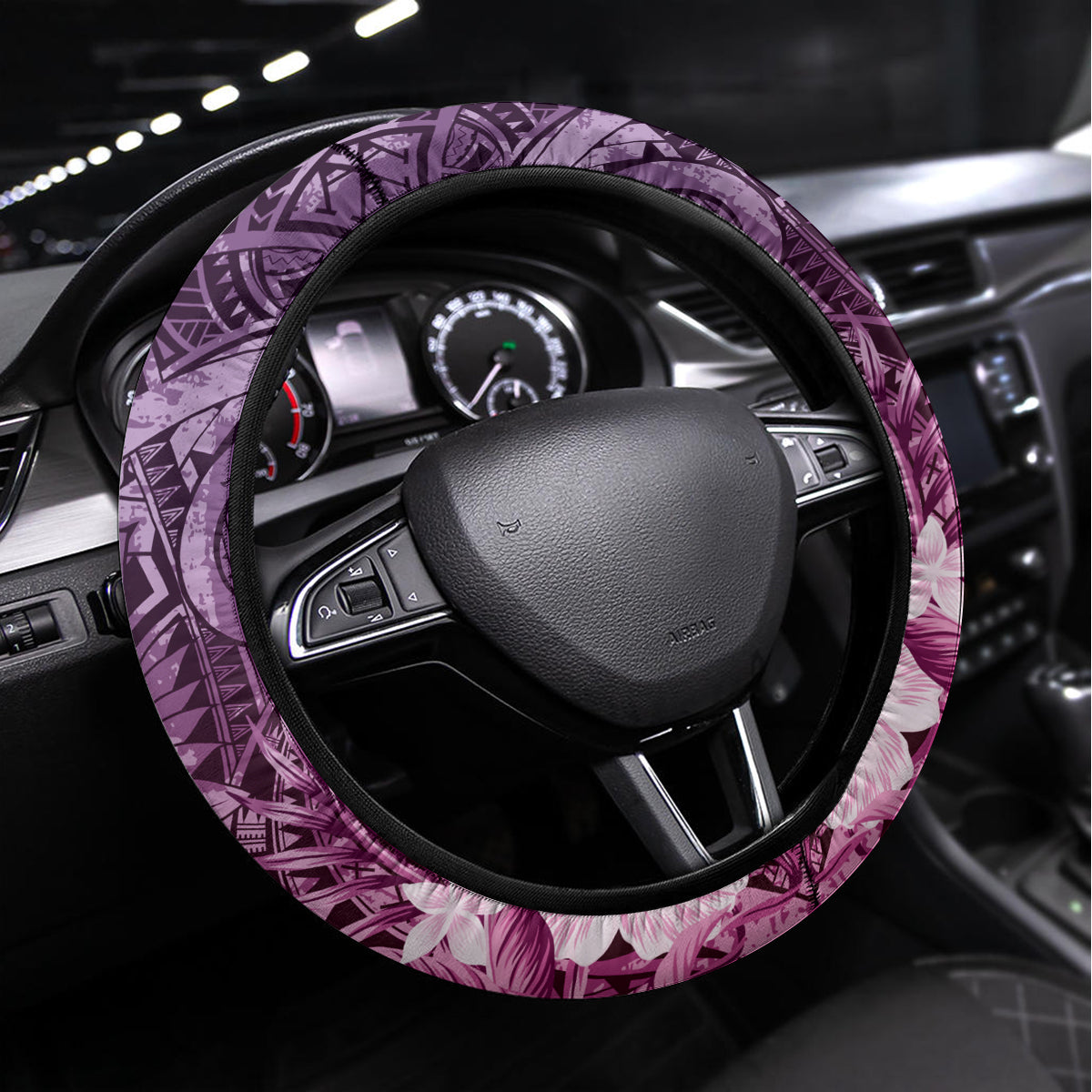 Pacific Beauty Girl Steering Wheel Cover Pink Polyneisan Tribal Vintage Motif