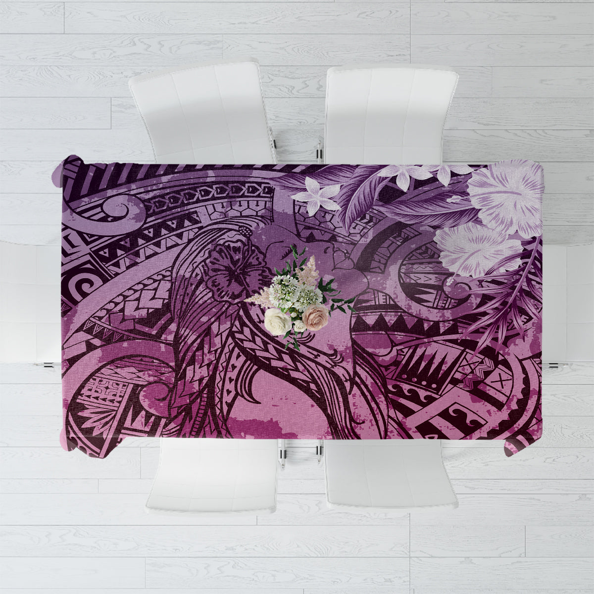 Pacific Beauty Girl Tablecloth Pink Polyneisan Tribal Vintage Motif LT9 Pink - Polynesian Pride