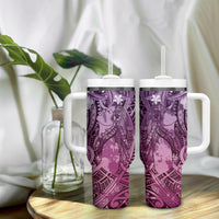 Pacific Beauty Girl Tumbler With Handle Pink Polyneisan Tribal Vintage Motif
