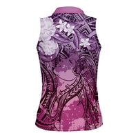 Pacific Beauty Girl Women Sleeveless Polo Shirt Pink Polyneisan Tribal Vintage Motif
