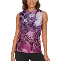 Pacific Beauty Girl Women Sleeveless Polo Shirt Pink Polyneisan Tribal Vintage Motif