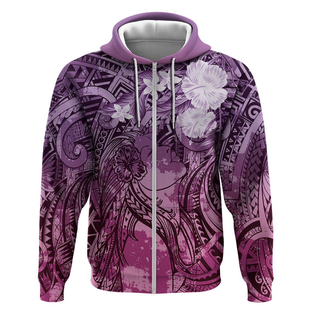 Pacific Beauty Girl Zip Hoodie Pink Polyneisan Tribal Vintage Motif