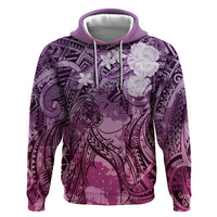 Pacific Beauty Girl Zip Hoodie Pink Polyneisan Tribal Vintage Motif