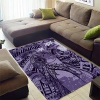 Pacific Beauty Girl Area Rug Violet Polyneisan Tribal Vintage Motif
