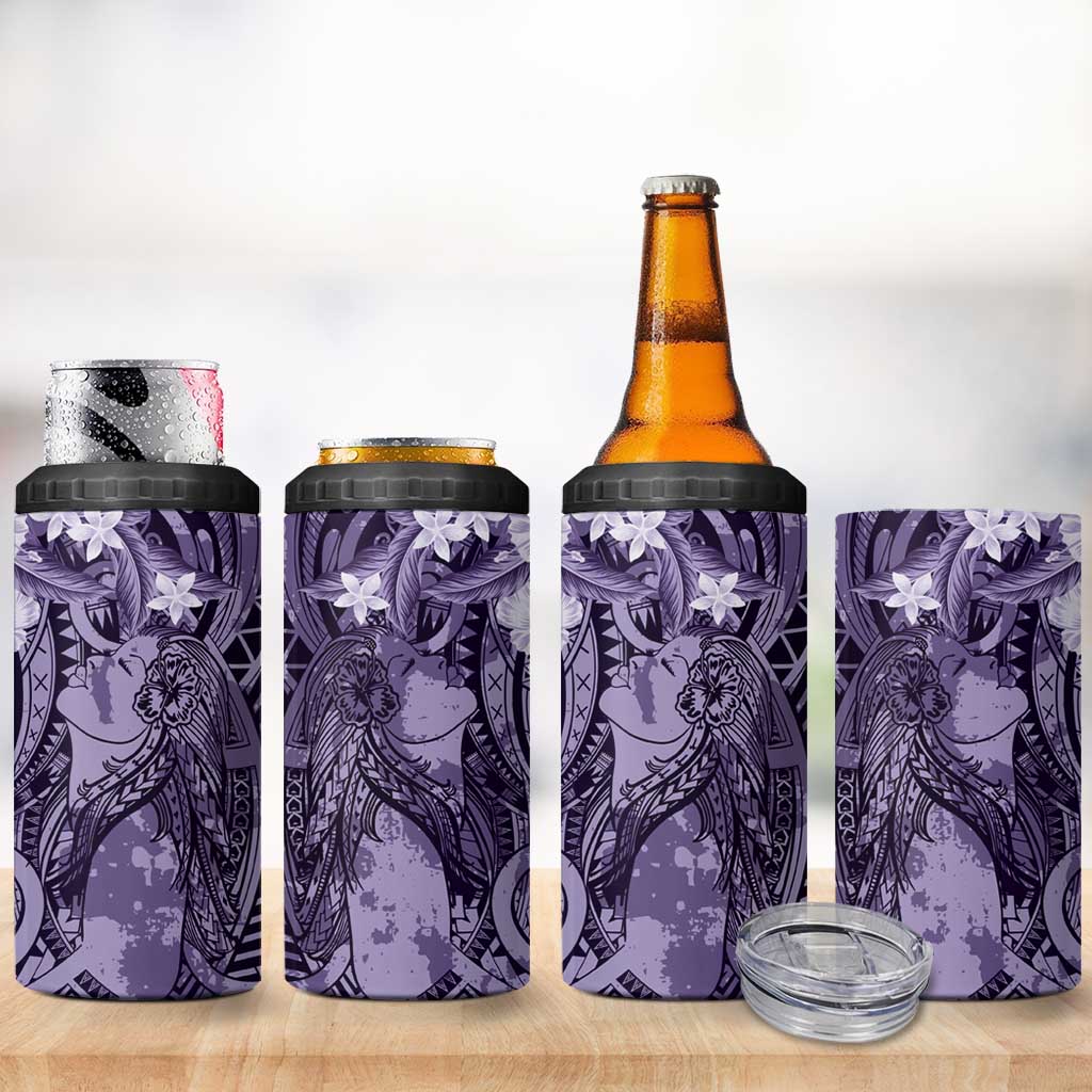 Pacific Beauty Girl 4 in 1 Can Cooler Tumbler Violet Polyneisan Tribal Vintage Motif