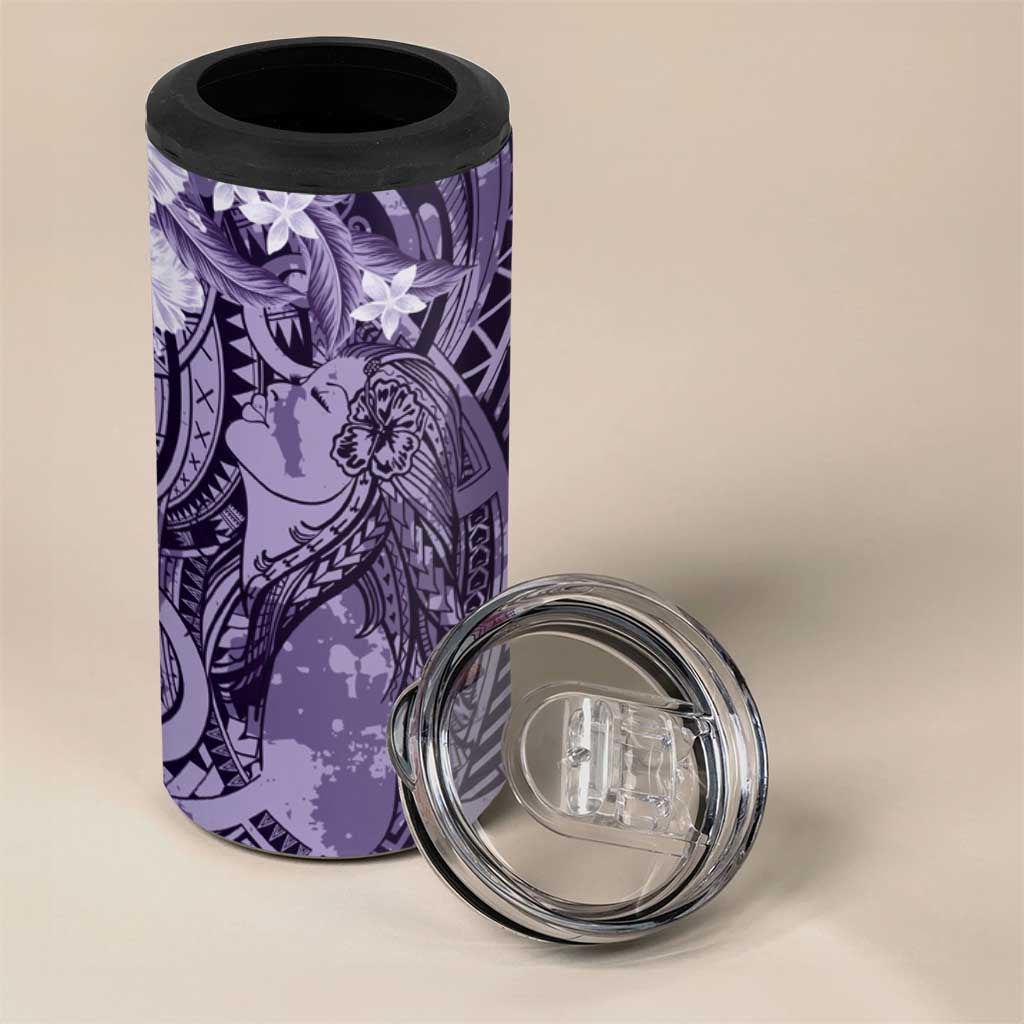 Pacific Beauty Girl 4 in 1 Can Cooler Tumbler Violet Polyneisan Tribal Vintage Motif