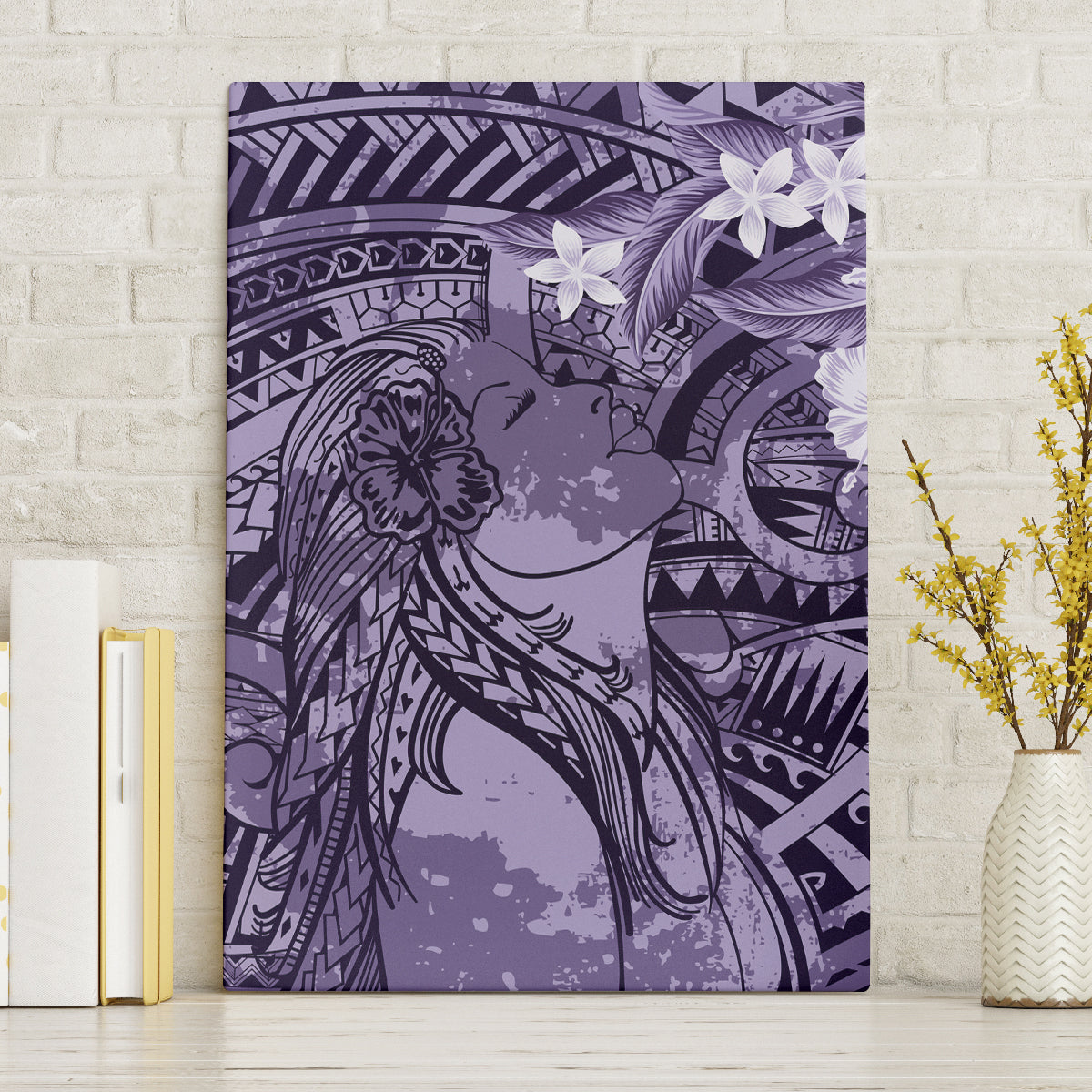 Pacific Beauty Girl Canvas Wall Art Violet Polyneisan Tribal Vintage Motif