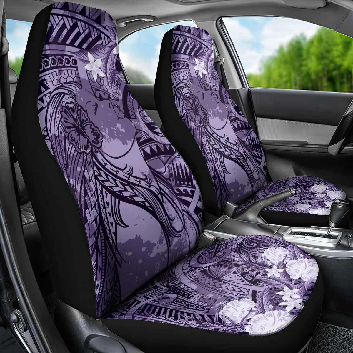 Pacific Beauty Girl Car Seat Cover Violet Polyneisan Tribal Vintage Motif