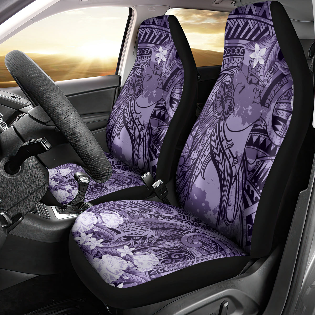 Pacific Beauty Girl Car Seat Cover Violet Polyneisan Tribal Vintage Motif