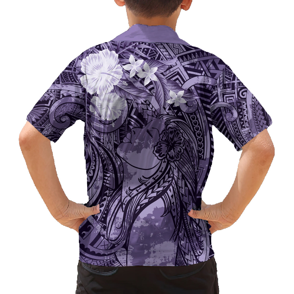 Pacific Beauty Girl Family Matching Tank Maxi Dress and Hawaiian Shirt Violet Polyneisan Tribal Vintage Motif