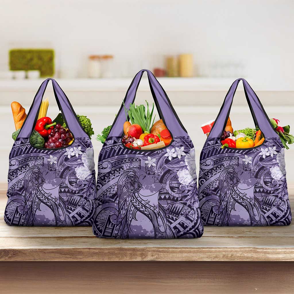 Pacific Beauty Girl Grocery Bag Violet Polyneisan Tribal Vintage Motif