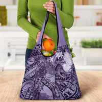 Pacific Beauty Girl Grocery Bag Violet Polyneisan Tribal Vintage Motif