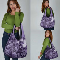 Pacific Beauty Girl Grocery Bag Violet Polyneisan Tribal Vintage Motif