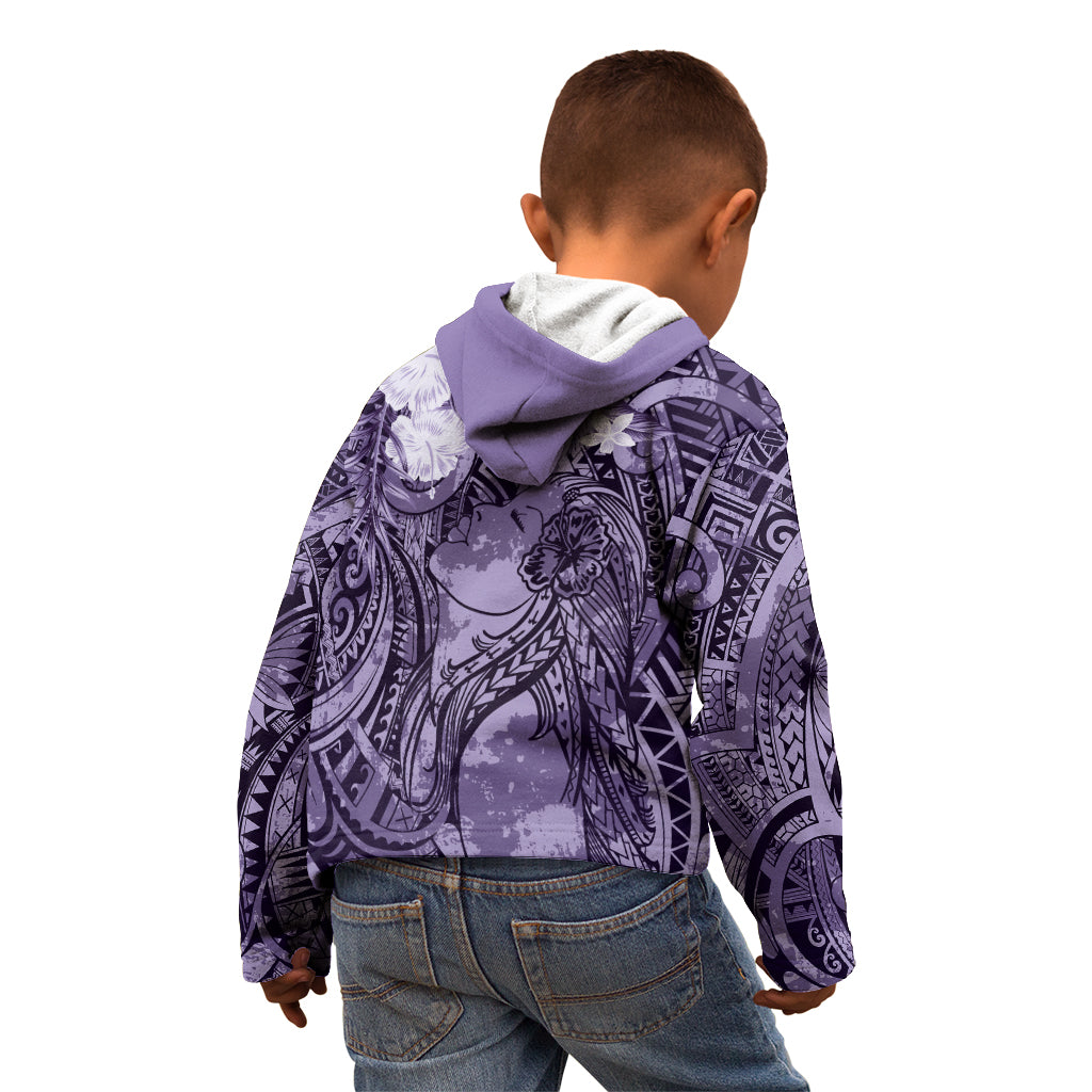Pacific Beauty Girl Kid Hoodie Violet Polyneisan Tribal Vintage Motif