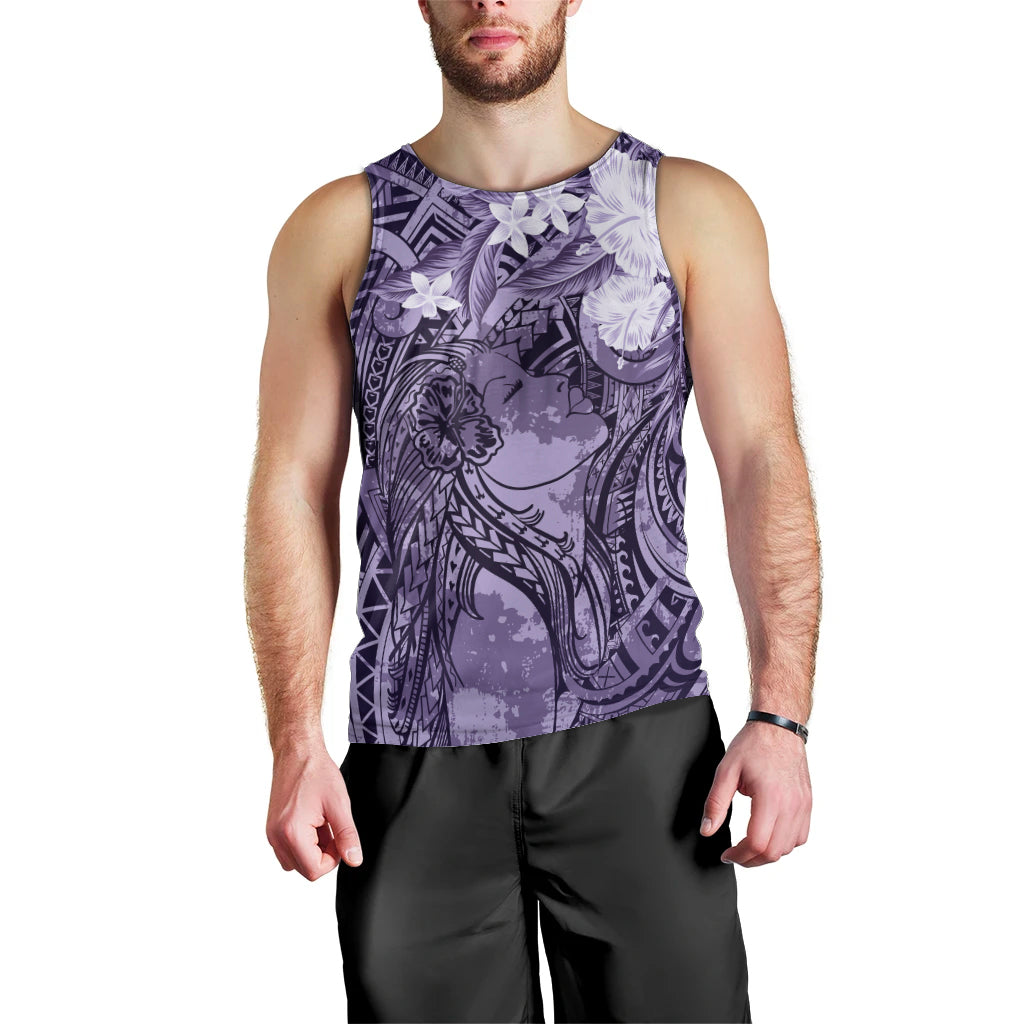 Pacific Beauty Girl Men Tank Top Violet Polyneisan Tribal Vintage Motif LT9 - Polynesian Pride