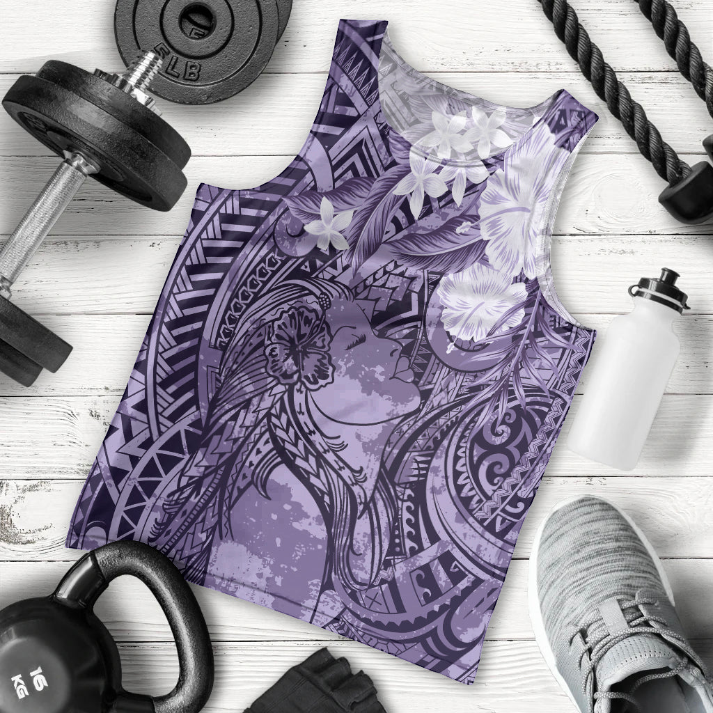 Pacific Beauty Girl Men Tank Top Violet Polyneisan Tribal Vintage Motif LT9 - Polynesian Pride
